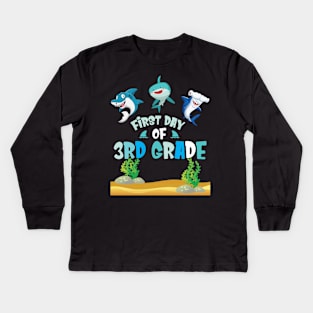 First Day Of 3rd Grade Sharks Students Happy Back To School First Day Of School Kids Long Sleeve T-Shirt